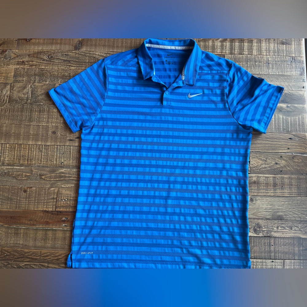 Nike Golf Dri-Fit Short Sleeve Polo Men's Size XL Blue Stripe Design